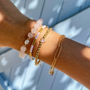 Ensemble de bracelets en acier avec quartz rose, perles et pendentif cœur rose