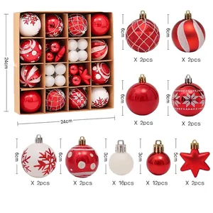 Detail of 42pcs red and white Christmas ball set with assorted patterns and sizes