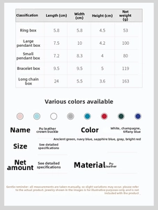 Detailed size specification chart for crown jewelry boxes in various dimensions