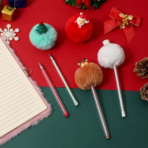 Creative Christmas plush ball ballpoint pens with Santa, Reindeer, and Snowman toppers