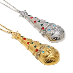 Collier de luxe en acier inoxydable plaqué or 18 carats avec pendentif Père Noël