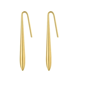Minimalist gold teardrop earrings in polished stainless steel with long hook design
