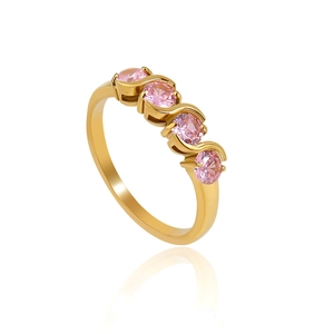 Minimalist Stainless Steel Zirconia Ring For Women Girls Gold Plated Wave Geometric Band Rhinestone Fashion Jewelry Gift