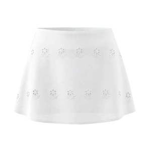 Mini-jupe blanche en dentelle anglaise avec broderie florale et taille élastique