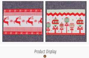 Detailed view of Christmas placemats featuring reindeer and snowflake holiday patterns