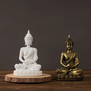 Miniature zen Buddha resin statues in white matte and antique bronze for home decor