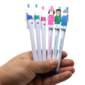 Handheld set of 6 cartoon doctor and nurse themed pens with motivational quotes