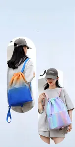 Detail of multi-layer waterproof drawstring bag with front zipper pocket and large capacity