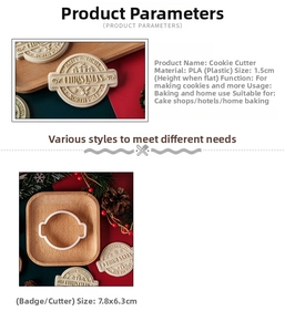 Detailed view of white PLA plastic Christmas cookie cutters with festive badge designs