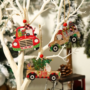 Christmas Wooden Truck Pendants Santa Claus Tree Hanging Ornaments For Holiday Decor Rustic Festive Accessories