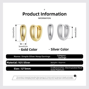 Detailed view of 925 sterling silver hoop earrings with precise dimensions and plating