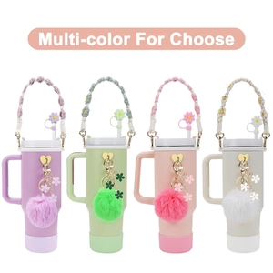 DIY colorful flower charm sets with silicone sleeves and woven handles for water tumblers