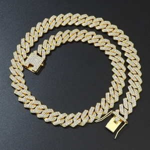 Hip Hop Iced Out Cuban Link Chain Necklace Bracelet Alloy Rhinestone Bling Jewelry Gift For Men
