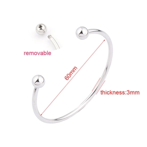 Minimalist 60mm stainless steel open bangle with 3mm thickness and removable ball ends