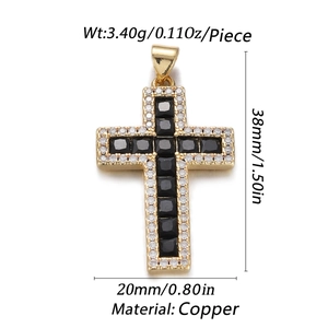 Copper cross necklace with black and white cubic zirconia stones and size dimensions