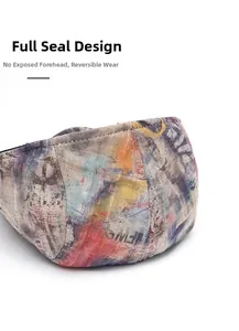 Detail of artistic graffiti beret showing reversible design and durable stitching
