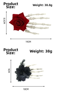 Detailed dimensions and weight for Halloween gothic rose and skeleton hand hair clips