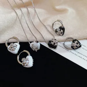 Herz Kreuz Halskette Und Creolen Edelstahl Zirkon Emaille Gotik Barock Stil Schmuck Für Frauen