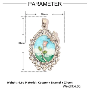 Detailed view of 18k gold plated floral butterfly pendant with zircon and 34mm height