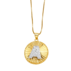 Gold plated initial necklace with sparkling letter A pendant on box chain necklace