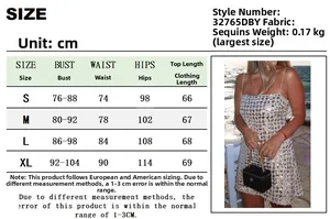 Tableau des tailles pour la robe sexy à paillettes avec mesures détaillées du S au XL