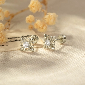 Retro Fleur De Lis Cross Ear Bone Stud Titanium Steel Copper Zircon Screw Back Cartilage Piercing Jewelry Coffee Gold