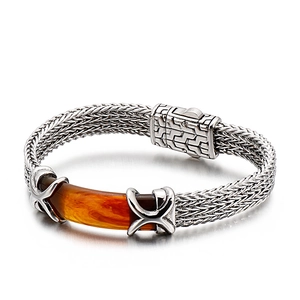 Vintage Men Braided Dragon Bone Chain Bracelet Stainless Steel Multi-Layer Wire Jewelry Geometric Pattern Buckle Retro Gift