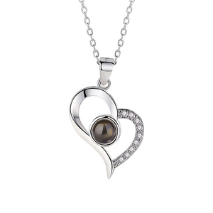 S925 sterling silver heart projection necklace with micro-paved cubic zirconia stones