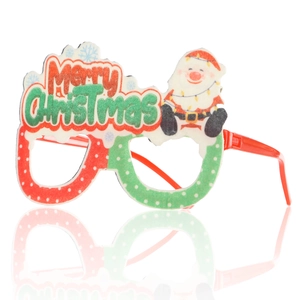 Vue détaillée de lunettes de Noël avec Père Noël et texte Merry Christmas intégré