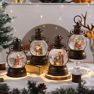 Christmas Snow Globe Lantern Light Up Musical Retro Bronze Swirling Glitter Water Lamp Holiday Tabletop Ornament Decor