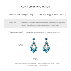 Detailed size information and dimensions for the vintage blue waterdrop tassel earrings