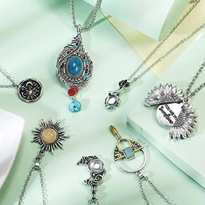 14-piece bohemian necklace set with vintage moonstone and engraved sun pendants