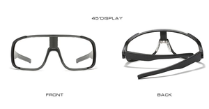 Vues avant et arrière des lunettes de cyclisme noires avec verres larges colorés
