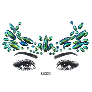 Teal face jewels with rhinestone crystal gems for festival makeup decoration