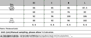 Detailed size chart for women skirt suit set with measurements in centimeters