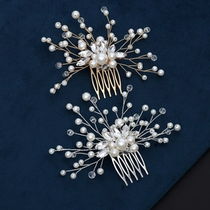 Floral bridal hair combs with white pearls and crystals in gold and silver set