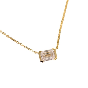 14K gold plated S925 silver necklace with emerald cut bezel set zirconia pendant