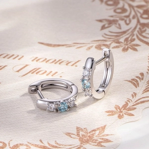 Copper Cubic Zirconia Piercing Hoop Earrings Round Light Blue Cartilage Huggie Jewelry For Women