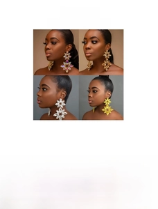 Close-up of oversized floral rhinestone drop earrings in multiple vibrant colors