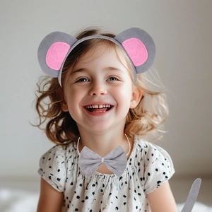Three-piece gray mouse ears headband set with bowtie and tail for kids costume