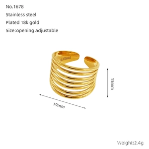 Détail montrant les dimensions de la bague multicouche en acier plaqué or 18 carats