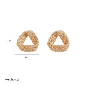 Golden textured triangle stud earrings with 1.5cm diameter and lightweight design
