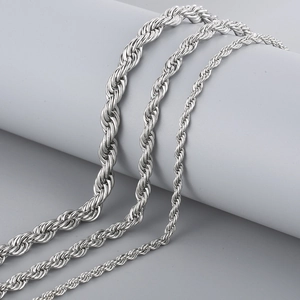 Minimalist silver stainless steel twist rope necklaces in three different thickness sizes