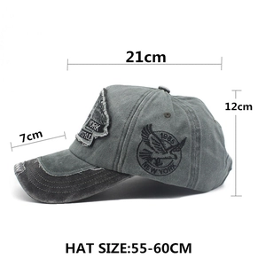 Washed dark grey baseball cap with New York embroidery and detailed size measurements