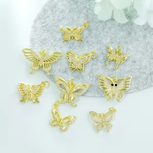 Selection of butterfly charms with CZ stones in 18K gold plating for jewelry making