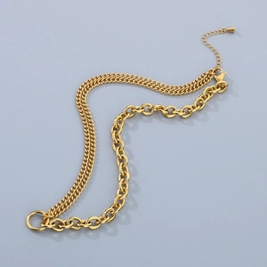 Minimalist 18K gold plated stainless steel layered Cuban and O-link chain necklace