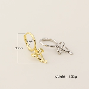 Elegant s925 silver bow drop earrings in gold and silver finish showing size 22.6mm