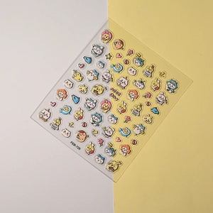 Vue détaillée des autocollants à ongles 5D Chiikawa avec textures en relief mignonnes