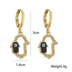 Detailed size view of Hamsa Hand hoop earrings in 18K gold plating with dimensions