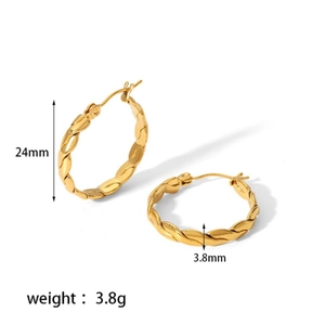 Minimalist gold-plated stainless steel hollow twisted hoop earrings with 24mm diameter